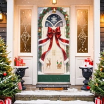 72.8x35.4in Christmas Door Curtain, Waterproof Polyester HD Print, Tool-Free Hanging for Home Storefront Photo Backdrop & Holiday Scene Layout Cover