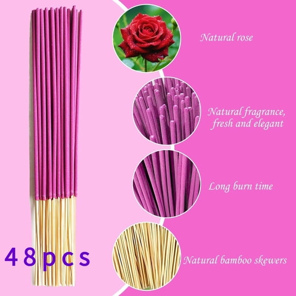48 Pcs Rose Fragrance Incense Sticks, Natural Aromatherapy Scented Incense Sticks for Home, Yoga, Meditation & Indoor Air Freshening