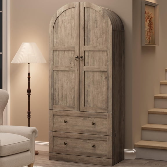 72" Arched Tall Kitchen Pantry Cabinet,Adjustable Shelves Farmhouse Storage Cupboard, Wooden Pantry Cabinets for Kitchen, Dining & Living Room