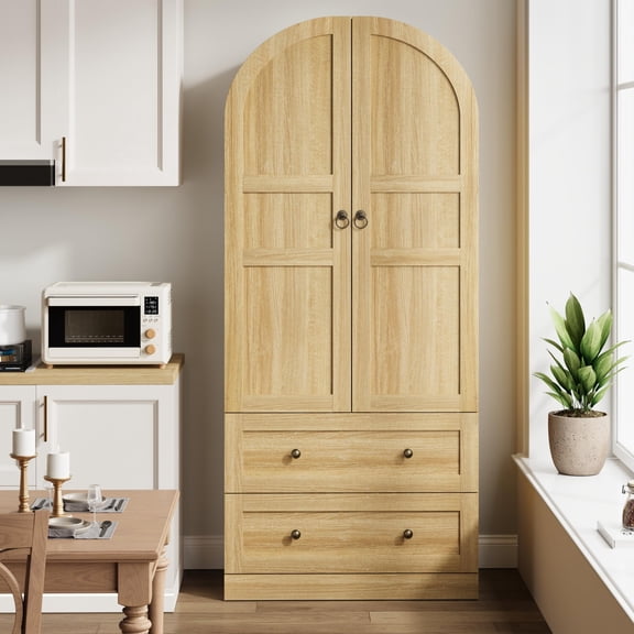72" Arched Tall Kitchen Pantry Cabinet,Adjustable Shelves Farmhouse Storage Cupboard, Wooden Pantry Cabinets for Kitchen, Dining & Living Room