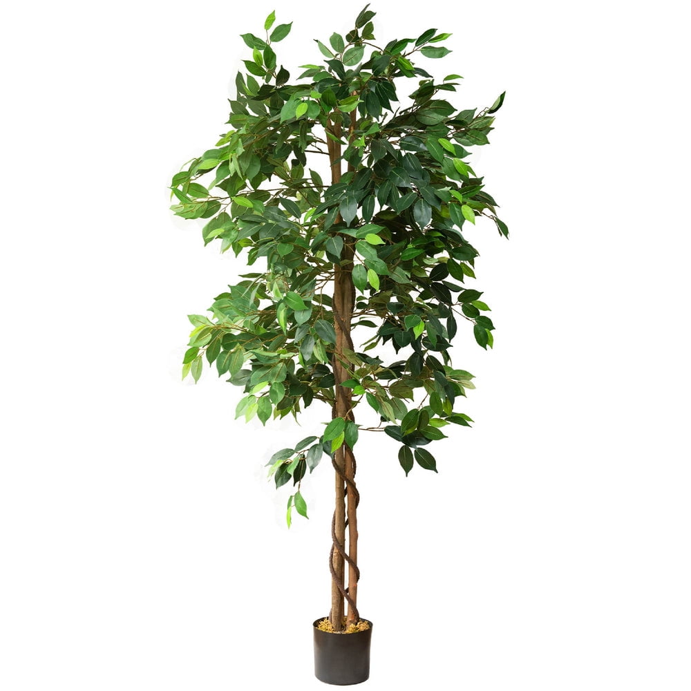 72" Tall Artificial Ficus Silk Tree in Black Pot