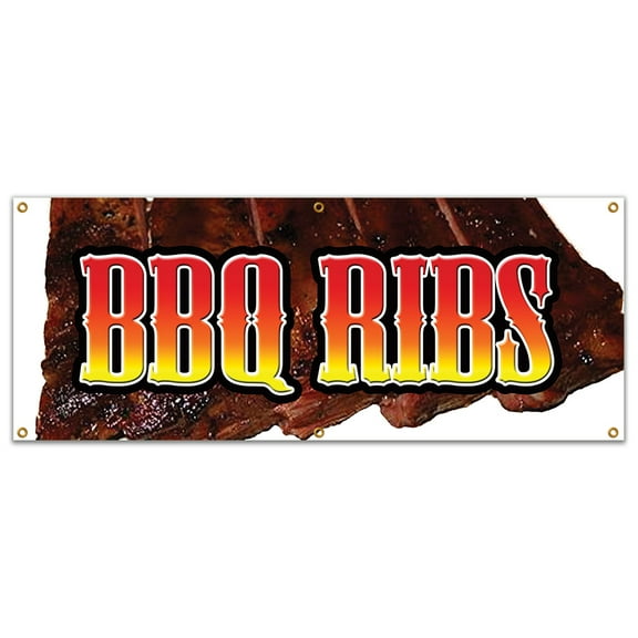72" BBQ RIBS BANNER SIGN barbque bar-b-q bbq signs