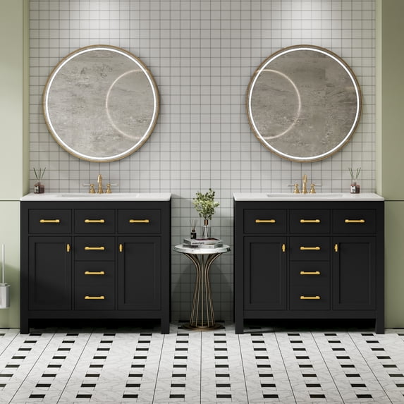 72'' Bathroom Vanity with Ceramic Sink Combo Set, Modern Freestanding Single Bathroom Cabinet with 4 Drawers & 2 Cabinets,Storage Cabinet for Bathroom, Solid Wood Frame Vanity Set