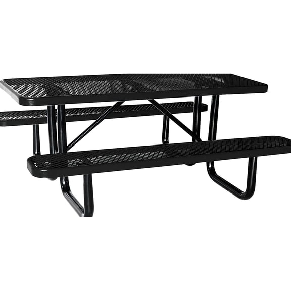 72" Black Rectangular Table - Durable Steel with Thermoplastic Coating - Outdoor Settings / Umbrella Hole for Shade - Sunny Days / Fast Assembly for Quick Use