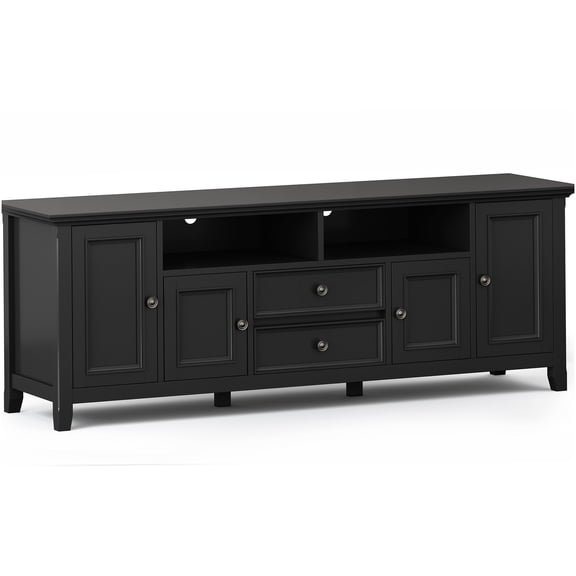 72" Black Solid Wood Media Console with Storage Cabinets & Drawers for TVs up to 80 inches