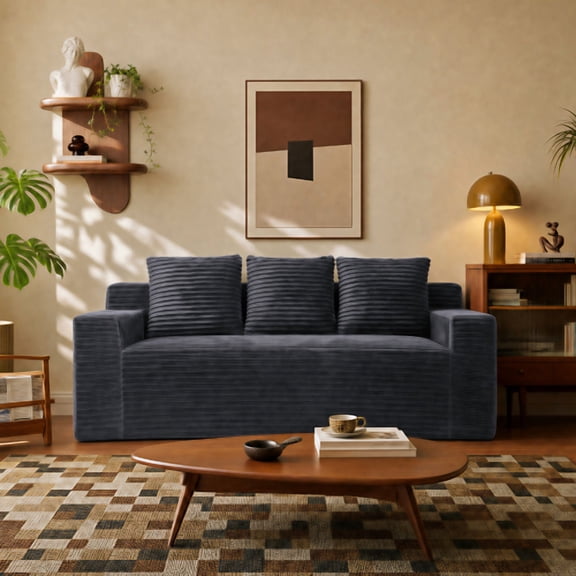 72" Boneless Big Sofa, Soft Couch with Corduroy Fabric, Furniture Couch for conference room, DARK GREY