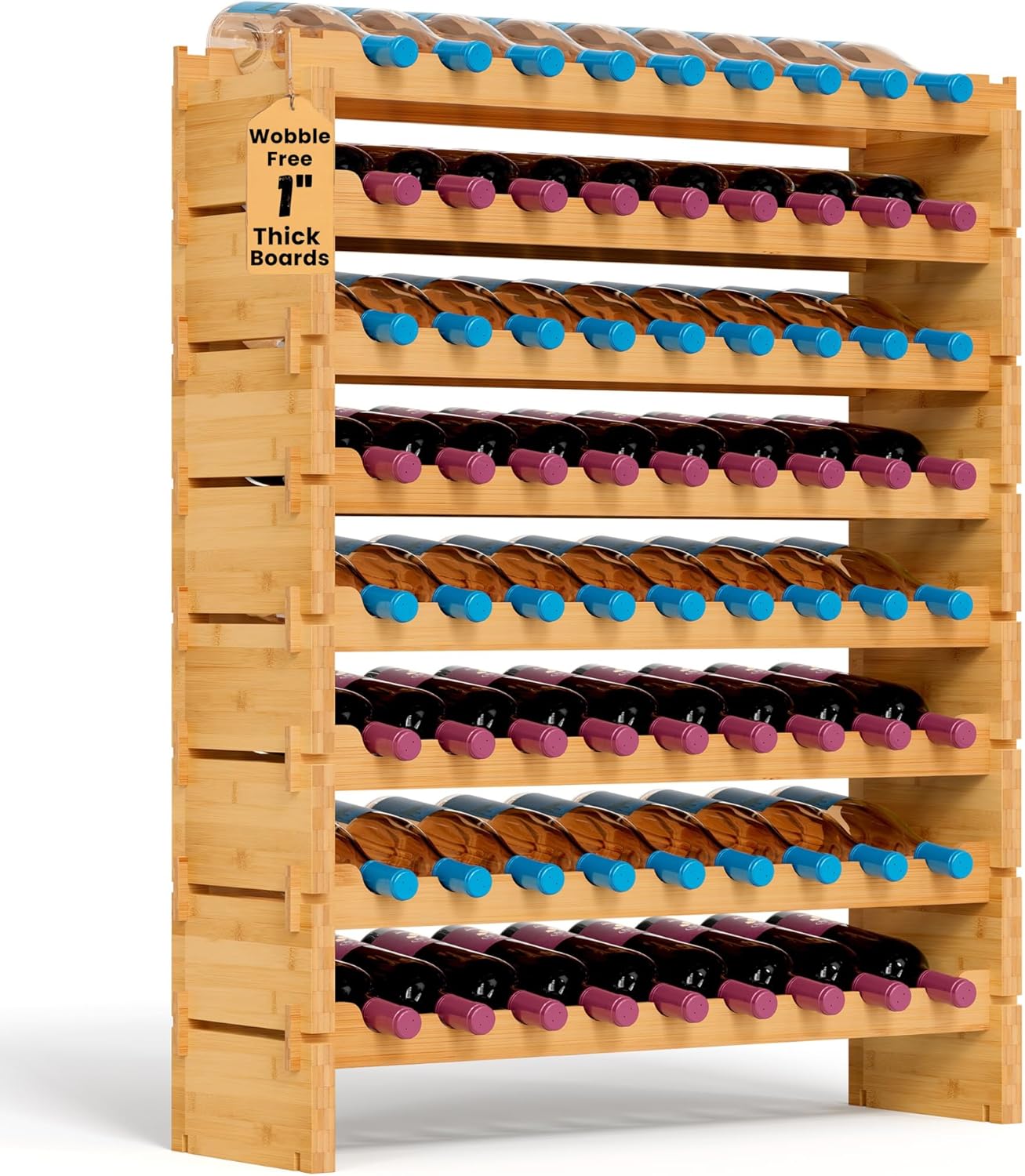 72 Bottle Wine Rack Stackable Bamboo Freestanding, 8-Tier Modular Shelf ...