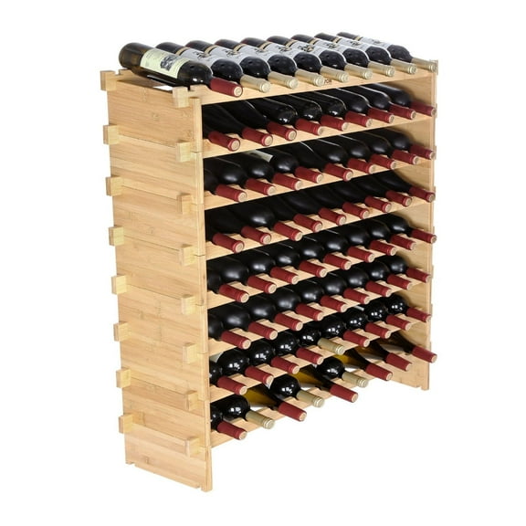 72 Bottle Wine Rack, Stackable Bamboo Wine Storage - 8 Tier Floor Standing Wine Holder, Solid Wood Display Shelf for Kitchen, Bar, Cellar - Natural Finish