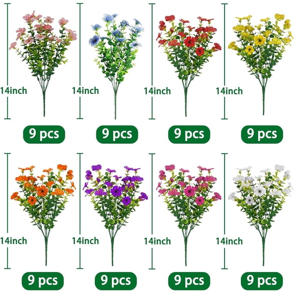 72 Bundles Artificial Flowers Outdoor Resistant Fake Flowers No Fade Faux Plastic Greenery Shrub Plants for Wedding Home Garden Window Box Fireplace Thanksgiving Christmas Decor, Mix