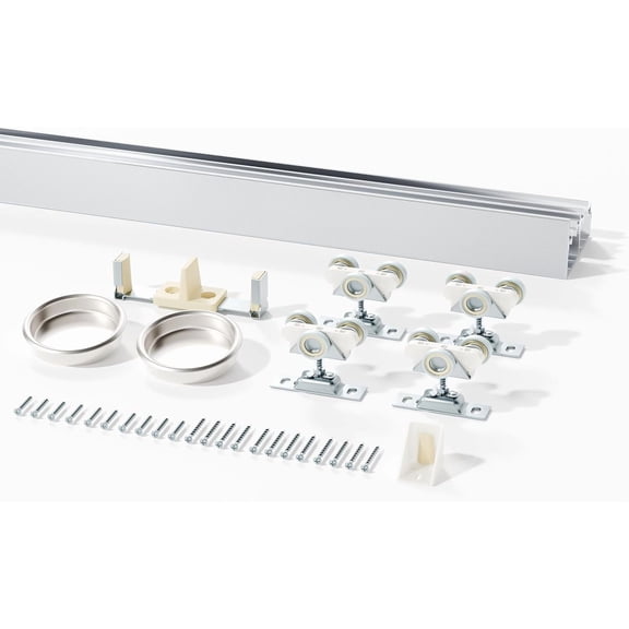 72" Bypass Sliding Door Hardware Kit, 6FT Double Track Bypass Closet Door Hardware, Smoothly and Quietly, Silver Aluminum