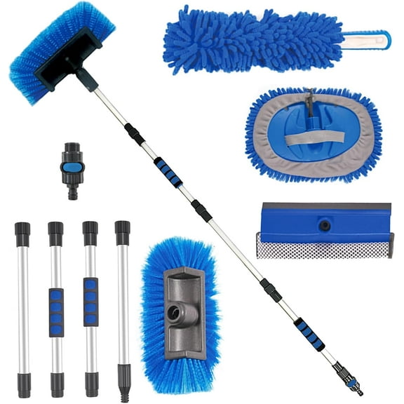 72 Inch Car Wash Brush with On/Off Switch, Long Handle Multifunctional Cleaning Kit for RV Truck Boat Windshield