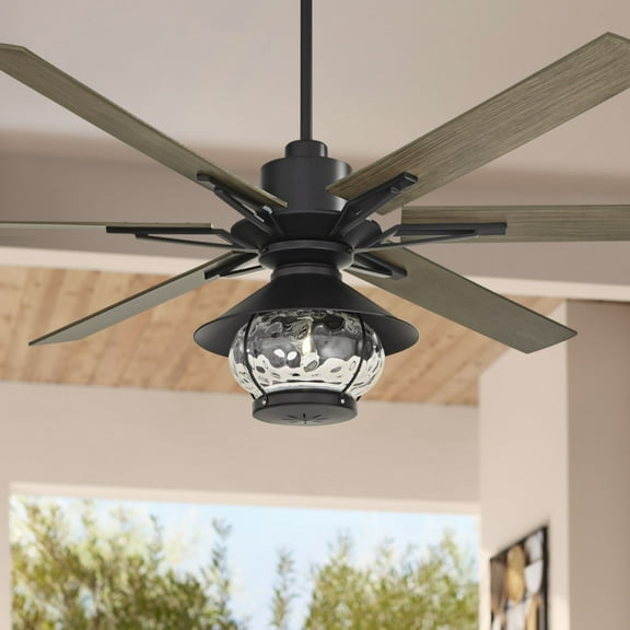 72" Casa Vieja Modern Outdoor Ceiling Fan with LED Light Remote Control Black Oak Wood Lantern Shade Damp Rated for Patio Exterior