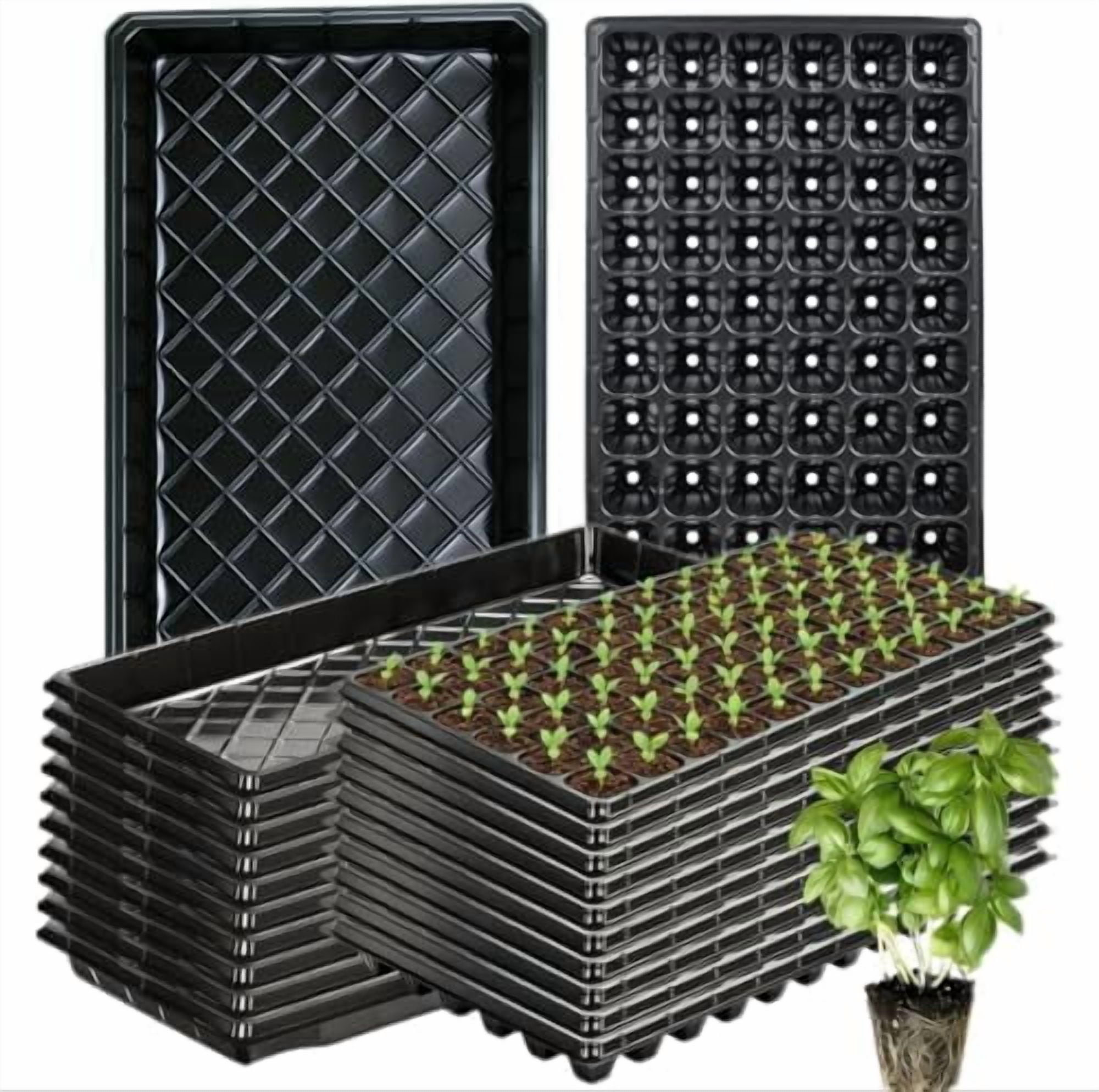 72-Cell Seed Trays with Drainage Trays-10 Sets 20 Packs-1020 Durable Plastic Plant Tray for Seed Germination（21x11x1.81 in）