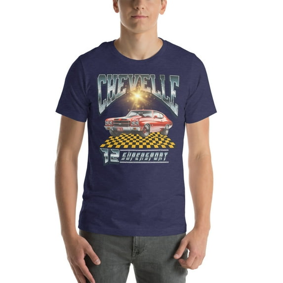 72 Chevelle SS Muscle Car | Vintage 70's Era Auto Shirt (Heather Midnight Navy, L)