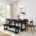 thumbnail image 1 of 72" Classic Solid Wood Dining Table Set with Bench, Black Wirebrush, + 4 Chairs Walnut, 1 of 11