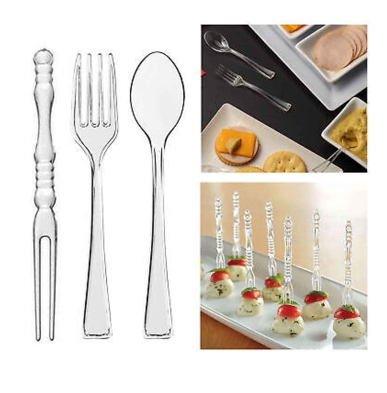 72 Clear Plastic Mini Forks Tiny Spoon Serving Picks Taster Disposable ...