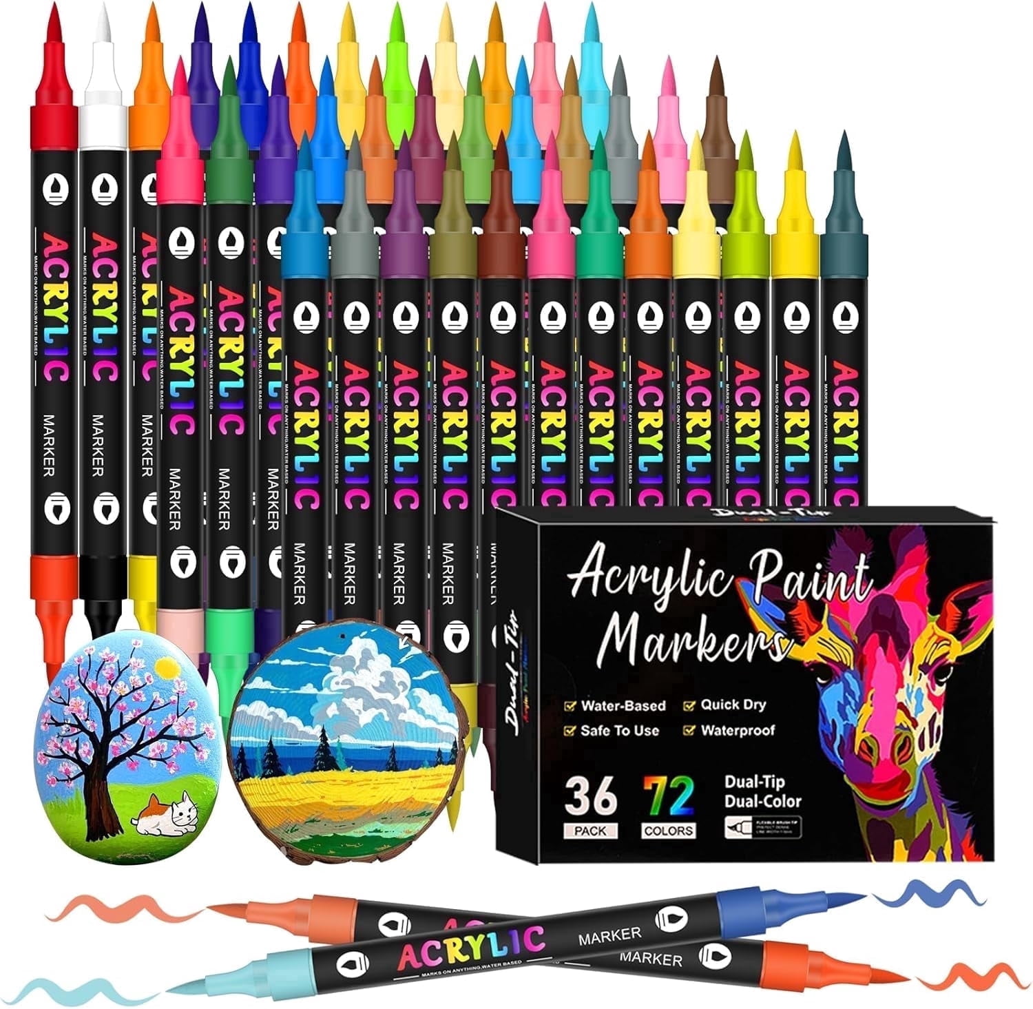Dual Tip Acrylic Paint Markers,72 Colors  Acrylic Paint Pens for Rock Painting, Stone, Ceramic, Glass, Wood, Canvas, DIY Crafts for Kids Adults