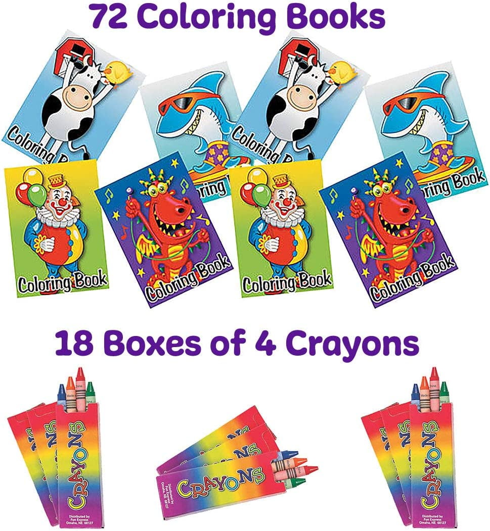 72 Coloring Books (5x7) and 72 Crayons (18 Packs of 4) -For kids Activities  for Children. Party Favors and Fun,Goodie Bag Stuffers, Car Trips & More
