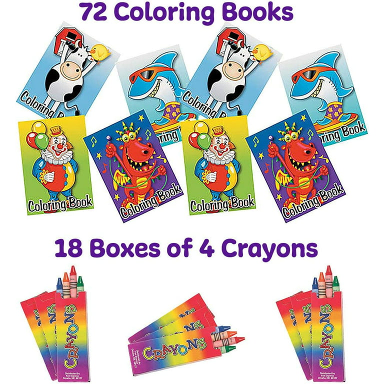 72 Coloring Books (5x7) and 72 Crayons (18 Packs of 4) -For kids Activities  for Children. Party Favors and Fun,Goodie Bag Stuffers, Car Trips & More