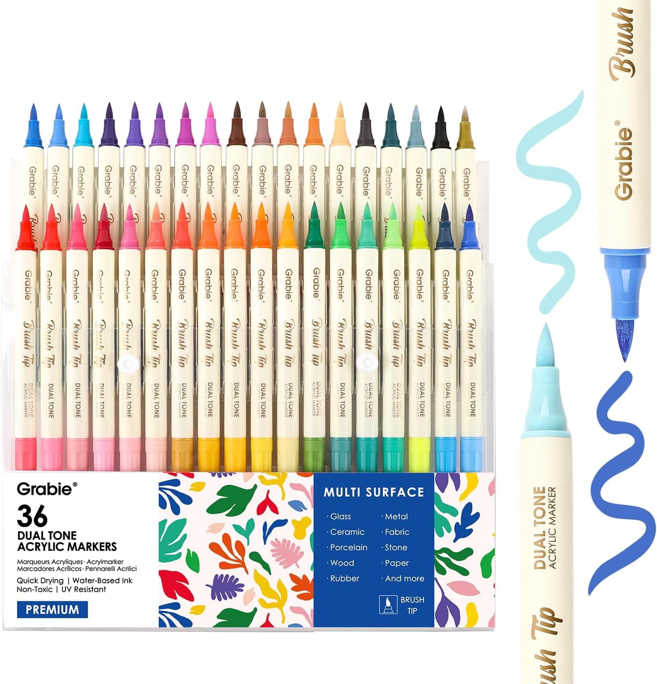 72 Colors Acrylic Paint Markers, 36 Pack Dual Tip Soft Brush Acrylic Markers, Water-Based Paint Pens for Paper, Rock Painting, Wood, Canvas, Glass, Fabric, DIY Craft Art Supplies for All Ages