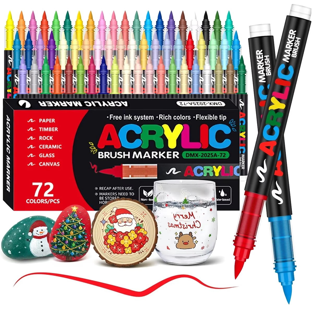 72 Colors Acrylic Paint Markers, Fine Tip Acrylic Paint Pens for Rock Painting, Ceramic, Wood, Canvas, Plastic, Glass, Stone, Calligraphy, Card Making, DIY Crafts