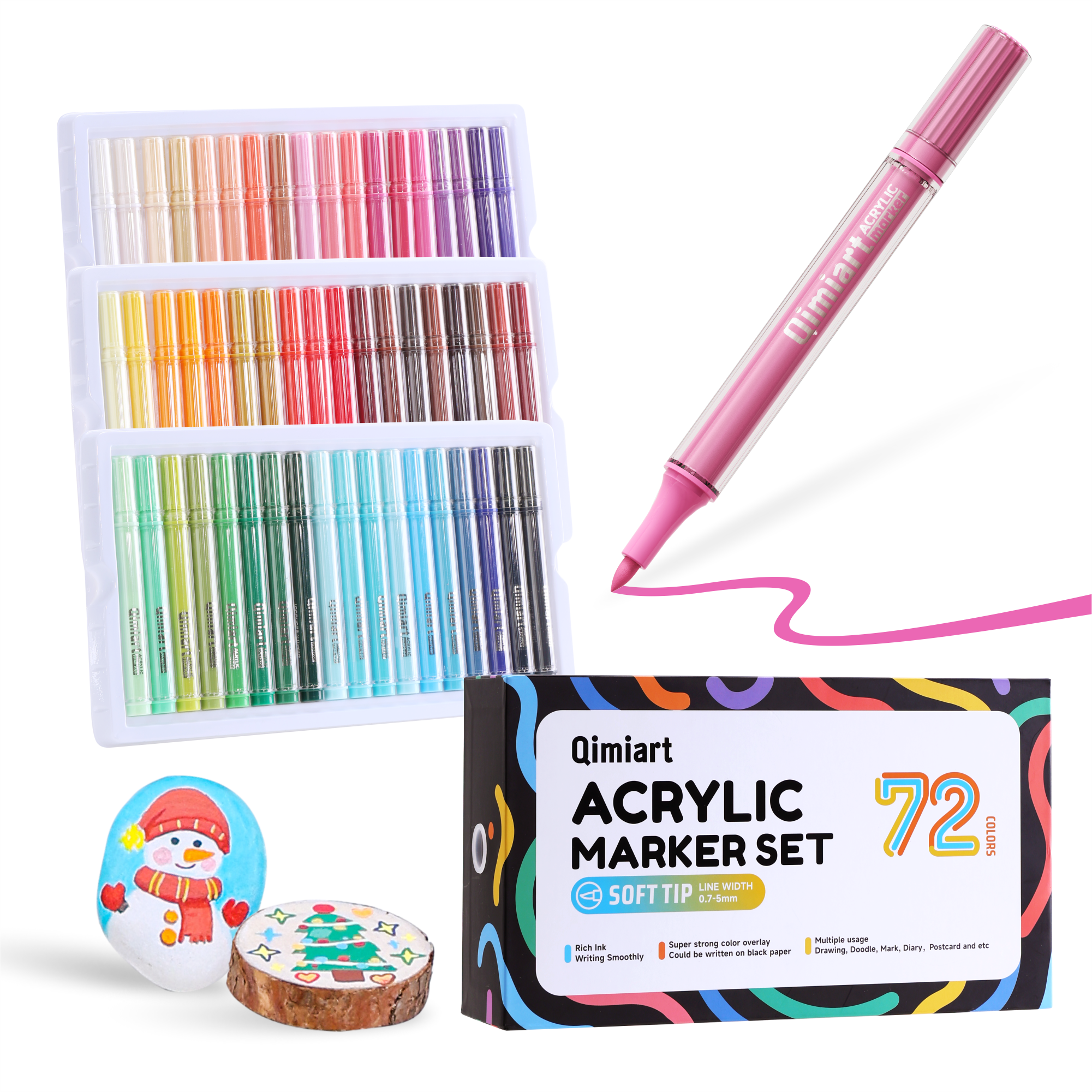 72 Colors Acrylic Paint Markers, Soft Brush Tip Paint Pens, Cotton Core ...