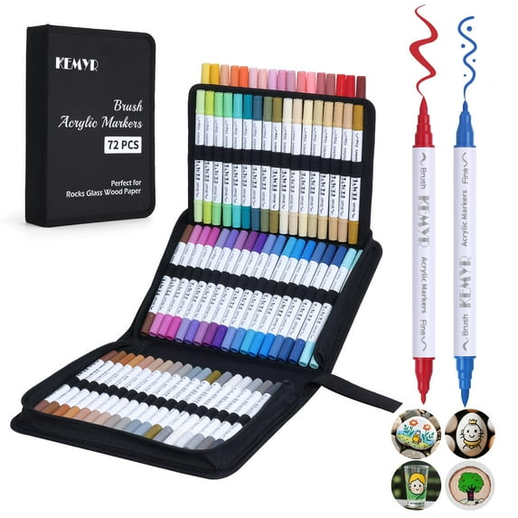 72 Colors Brush & Fine Tip Acrylic Paint Pens, Dual Tip Acrylic Paint ...