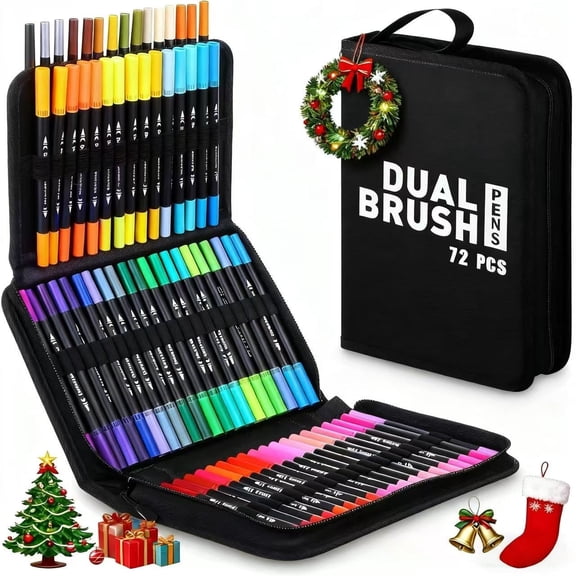 72 Colors Double Brush Marker Pens, Panbear Art Markers Set with Fine Tip and Brush Tip for Adult Coloring Book Hand Lettering Calligraphy Drawing Art Supplies Kit
