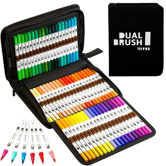 72 Colors Dual-Tip Marker Set, Water-Based Pens for Adult Artists, Soft Watercolor Brushes for Sketching, Calligraphy, Includes Portable Fabric Case