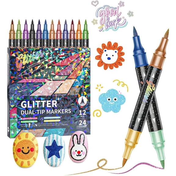 72 Colors Glitter Effect Brush Markers,36Pack Glitter Markers for Adults,Metallic Glitters Dual Tip Marker for Cards, DIY Crafts, Writing, Adults Coloring Books, Art Supplies Scrapbooking