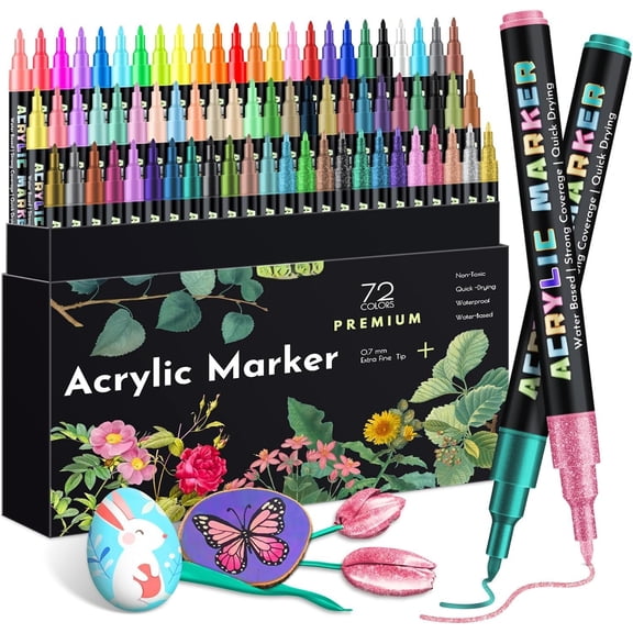 72 Colors   Pens Markers, Extra Fine Tip   Markers for Rock Painting, Ceramic, , Plastic, Canvas, Glass, Card Making, DIY Crafts & Art Supplies