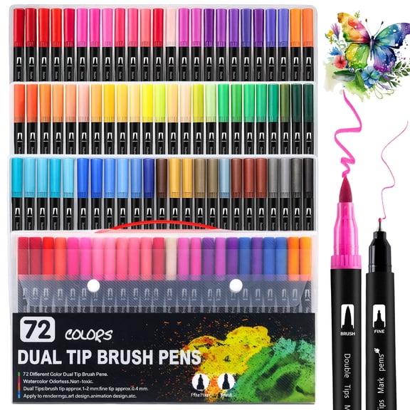 72 Colours Colouring Pens, Dual Tip Washable Marker Pens for Adult Colouring Drawing Sketching Calligraphy