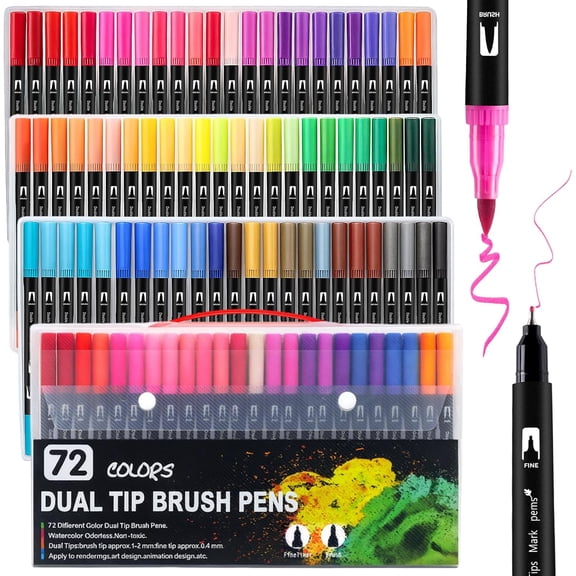 72 Colours Colouring Pens,Dual Tip Marker Pens Washable Brush Tip Felt Tip Pens Water-Based Markers for Adult Colouring Drawing Sketching Calligraphy Good Easter Gifts