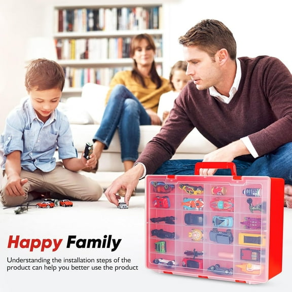 72-Compartment Toy Organizer Storage Box for , Matchbox, Toys & Dolls - Red