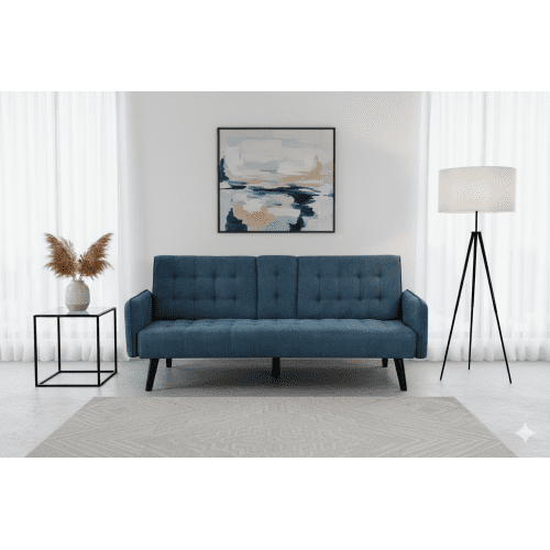 72" Convertible Loveseat Sofa, Small Loveseat with Table, Traditional Sofa with Linen for Compact Spaces And Guest Areas, Blue