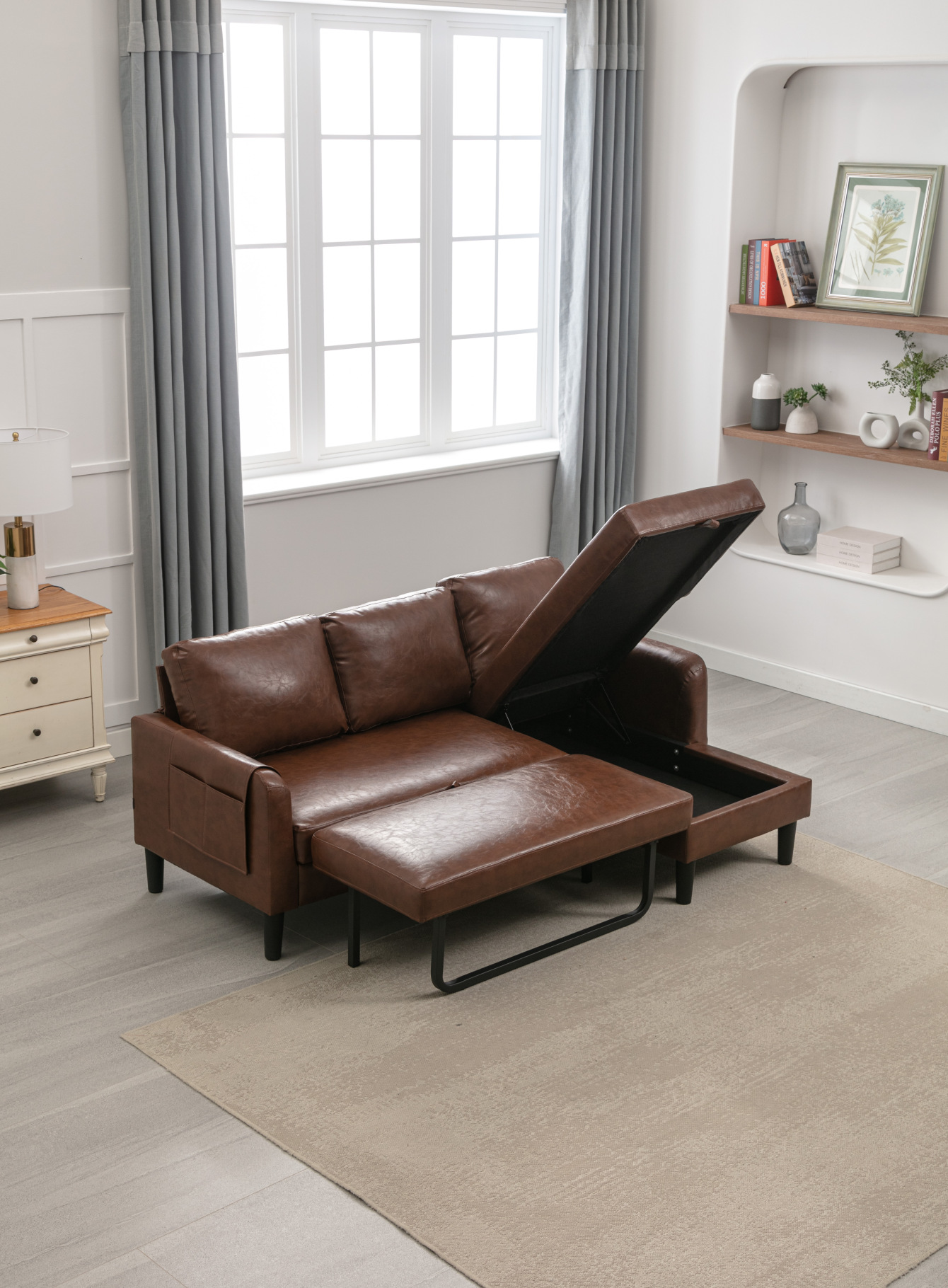 72" Convertible Sectional Sleeper Sofa with Pull Out Bed, L-Shaped ...
