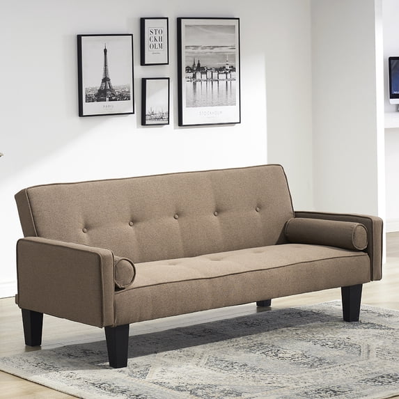 72" Convertible Sofa Bed With 2 Pillows Button Tufted Solid Wood Frame 3-level Adjustable Modern Sofa For Living Room
