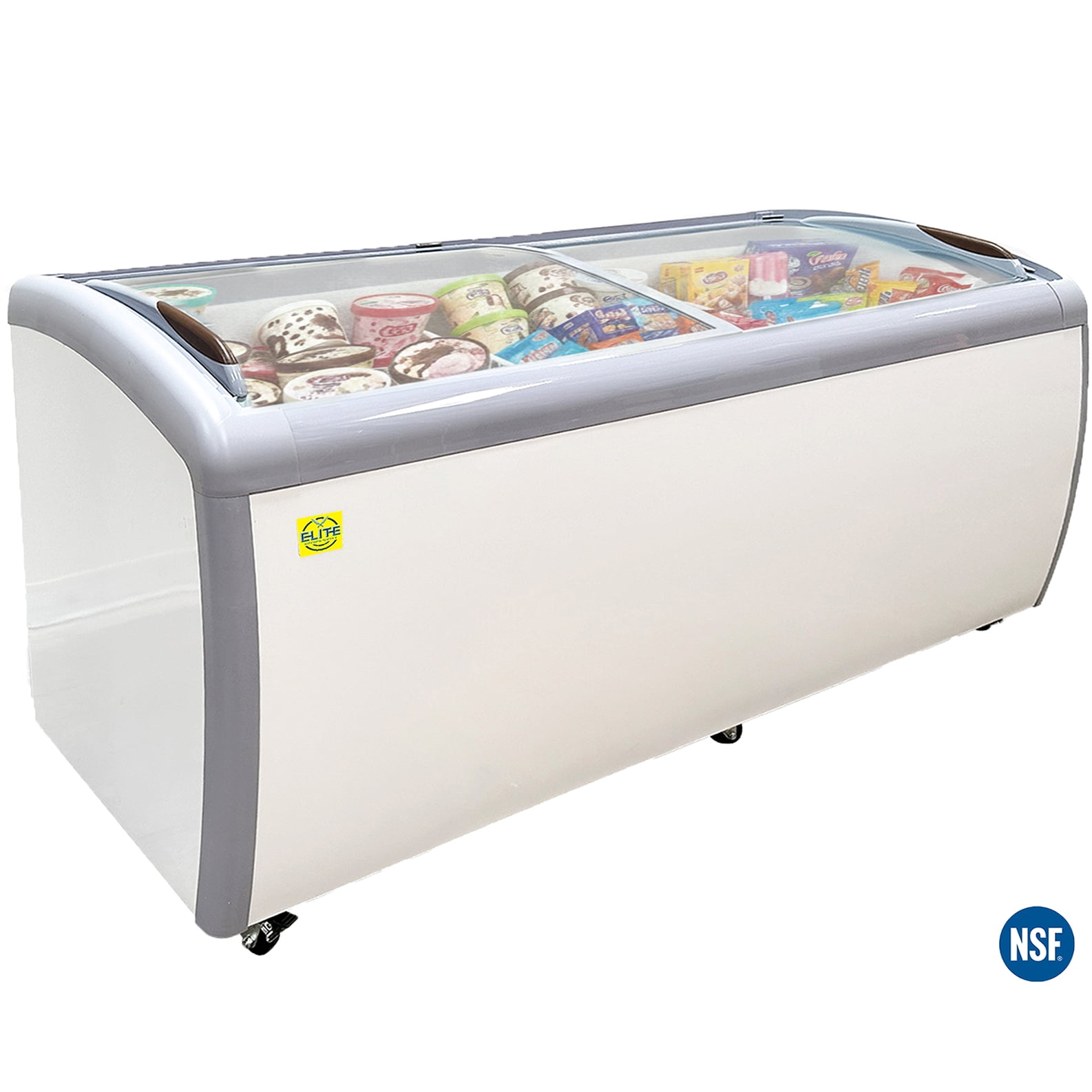 72" Curved Glass Top Display Freezer, 15 cu.ft Commercial Ice Cream Freezer with Sliding Lids, R290 Refrigerant, ETL NSF Certified