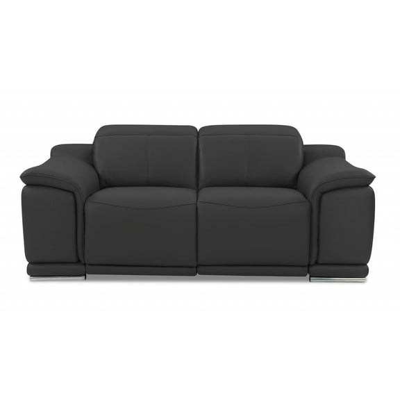 72" Dark Gray Italian Leather Reclining  Love Seat With Storage