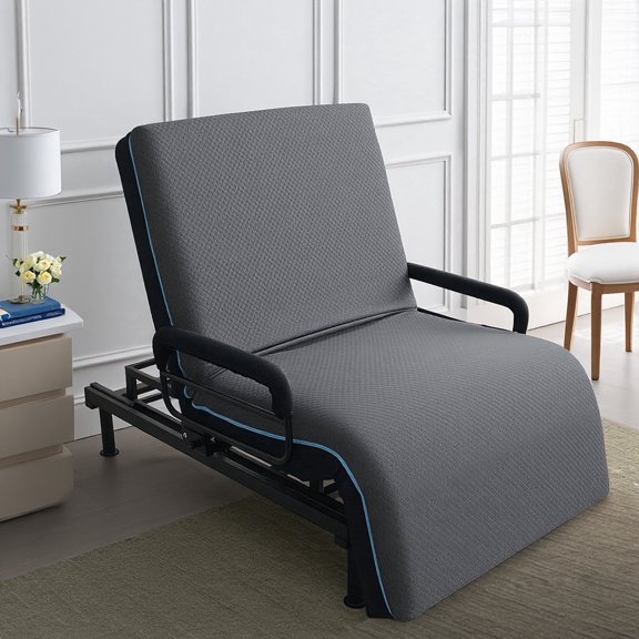 73 in Electric Lift Bed for Seniors - Wired Remote Control with One-Touch Backrest Lift & Leg Lowering, Fall-Safe Rails, Safe Standing/Sitting/Lying Aid