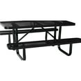 thumbnail image 1 of 72" Expanded Metal Picnic Table, Black. Steel Frame And Umbrella Hole. Supports 1100lbs. Ideal For Patios, Gardens. Quick Assembly Process Black Table. Strong Construction, Various Outdoor Settings., 1 of 4