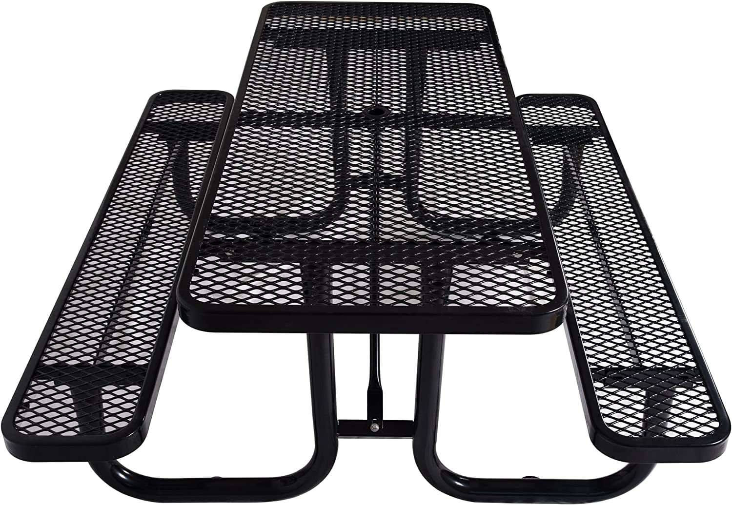 72" Expanded Metal Picnic Table with Umbrella Hole, Rectangular Picnic