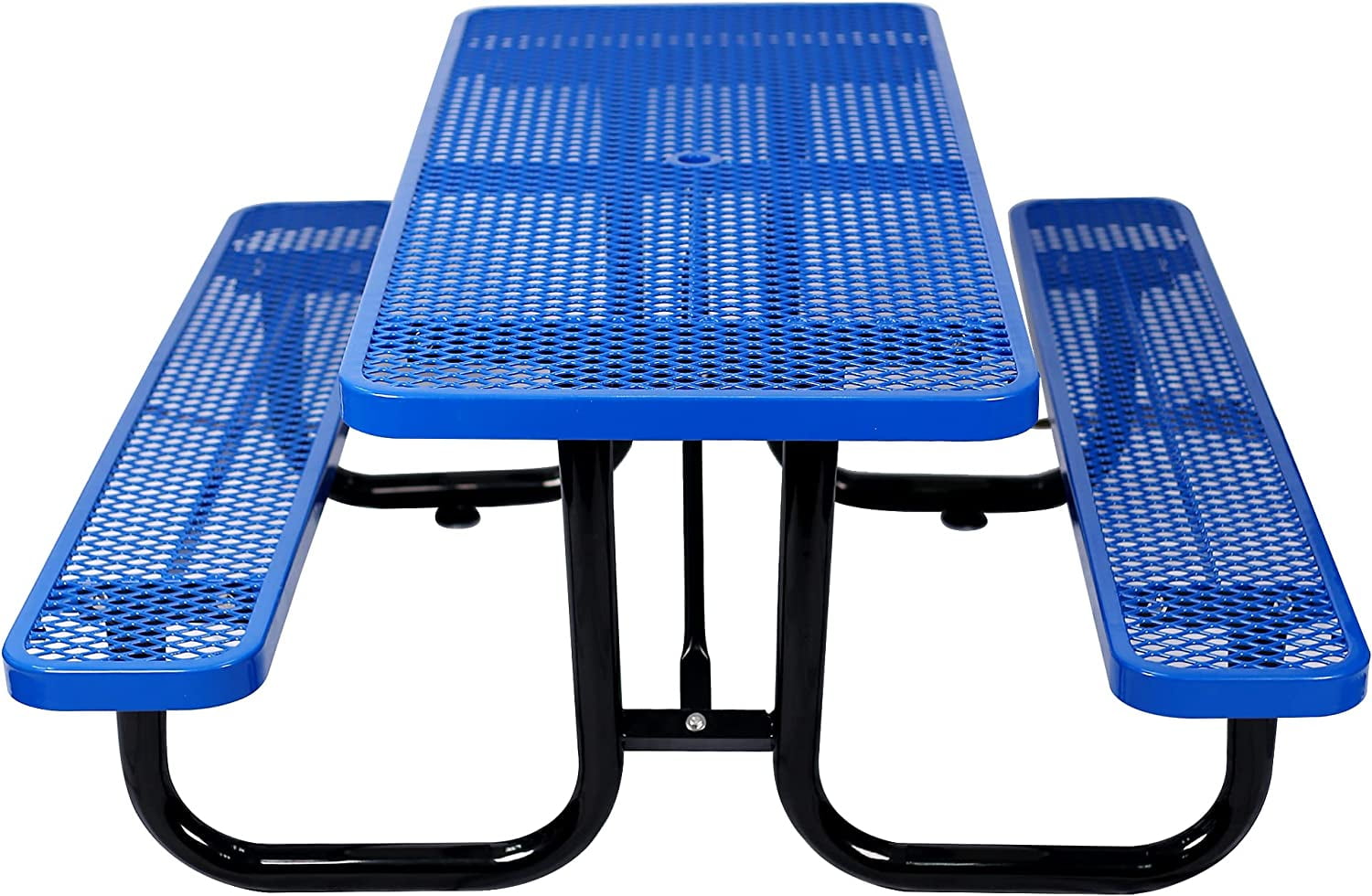 72" Expanded Metal Picnic Table with Umbrella Hole, Rectangular Picnic