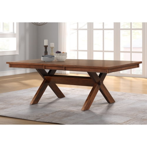 72" Extendable Dining Table with 18" Leaf, Rectangular Wood Trestle Table for 8, Dark Hazelnut Kitchen & Dining Room Table