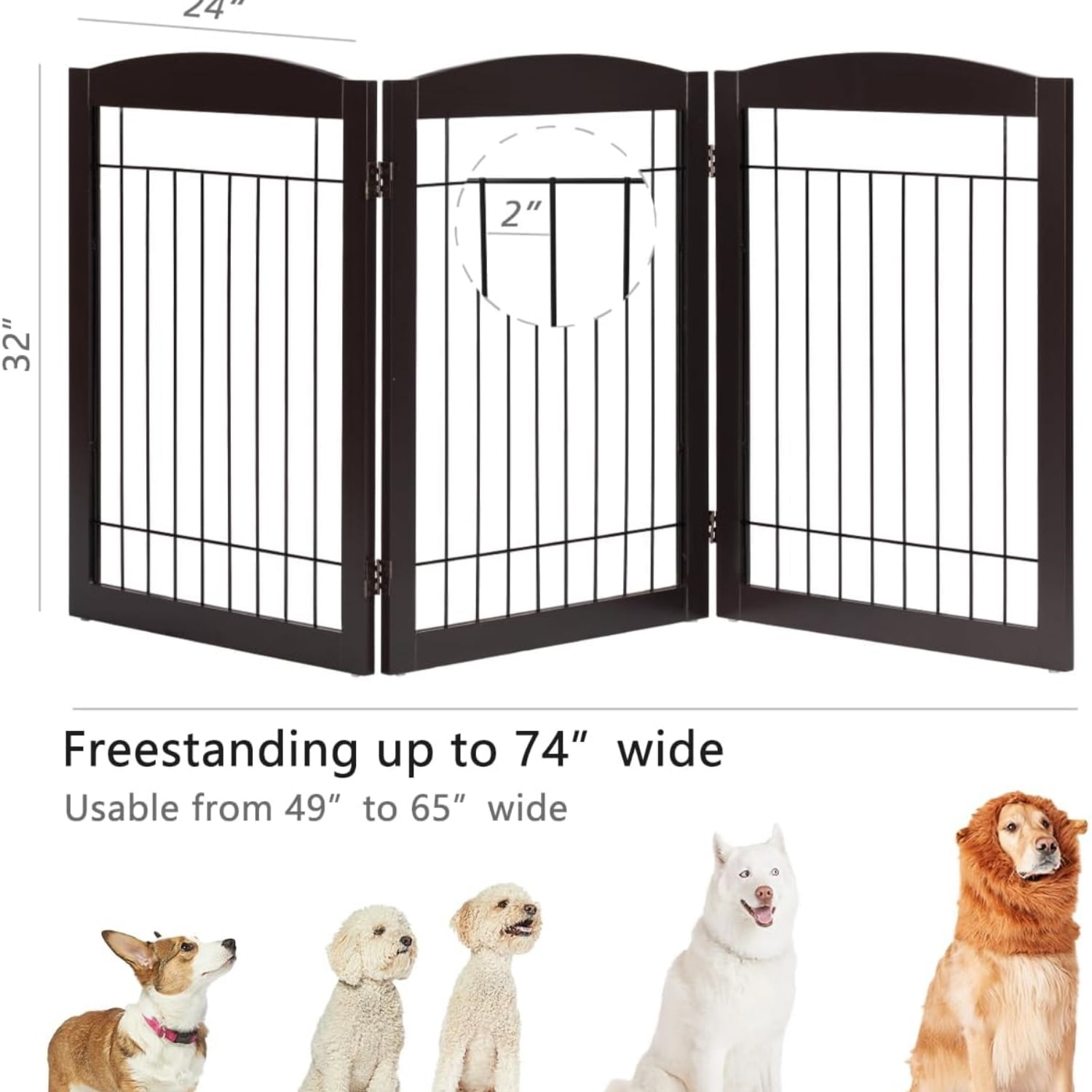 72” Extra Wide Dog Gate for The House, Doorway, Stairs, Freestanding Foldable Wire Pet Gate, Pet Puppy Safety Fence,30" Height (Espresso, 3 Panels)