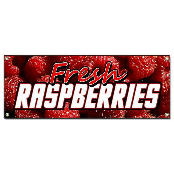 72" FRESH RASPBERRIES BANNER SIGN raspberry fresh fruit berries signs