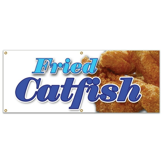 72" FRIED CATFISH BANNER SIGN fresh lunch dinner local platter sandwich french fries