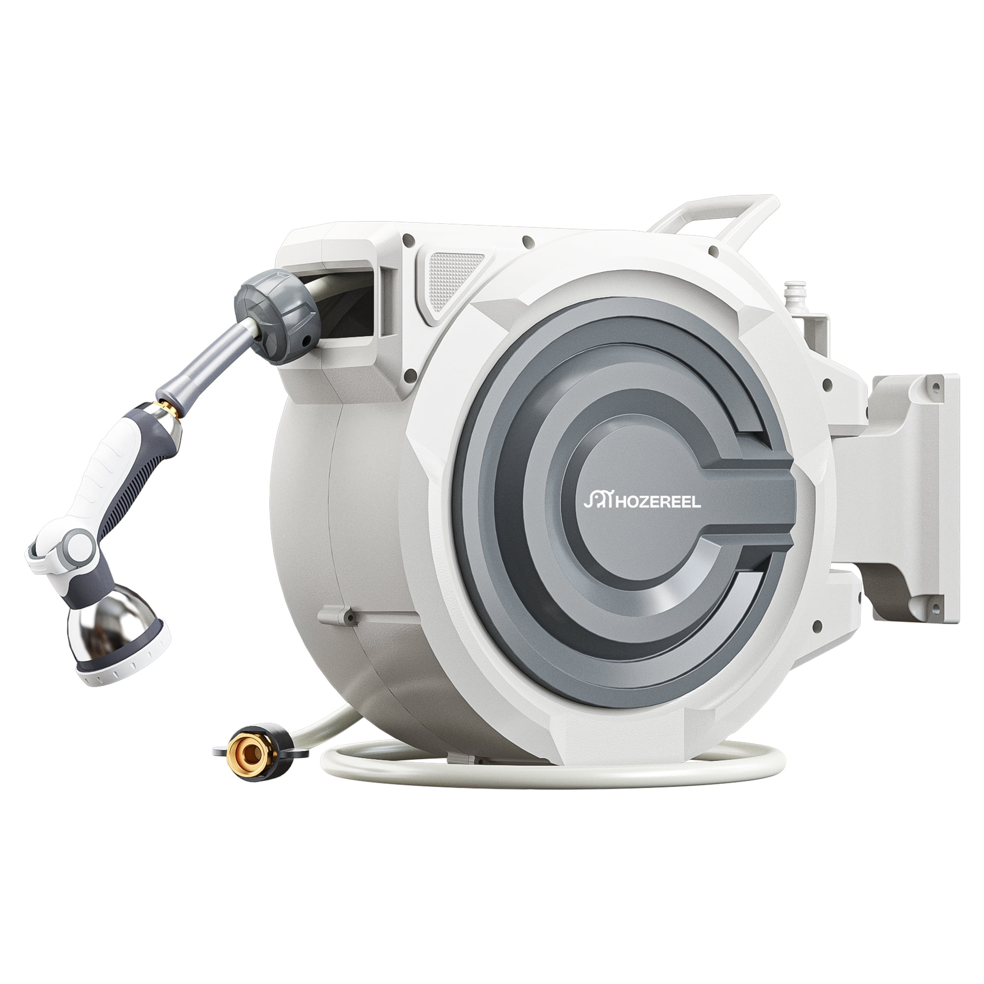 72 FT x 5/8" Retractable Garden Hose Reel by HOZEREEL, Outdoor Garden Hose Reels - Automatic Self Retract Wall Mount Hose Reel Enclosed Storage, Any Length Lock, 10 Pattern Nozzle-Grey