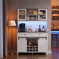 thumbnail image 1 of 72" Farmhouse Bar Cabinet with Sliding Barn Door & Charging Station - Large Buffet with Wine Hutch, 2 Drawers & 8 Shelves, LED Rustic Coffee Bar for Dining Room, 1 of 7