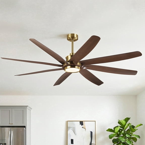 Parrot Uncle 72" Farmhouse HVLS 3CCT LED Ceiling Fan with Light and Remote Control, Large Ceiling Fan for Patio, Garage, or Porch, Quiet, Standard Mount, Brown